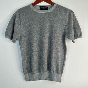 Vintage 90s August Silk Sparkly Silver Knit Crewneck Sweater Silk Blend Medium